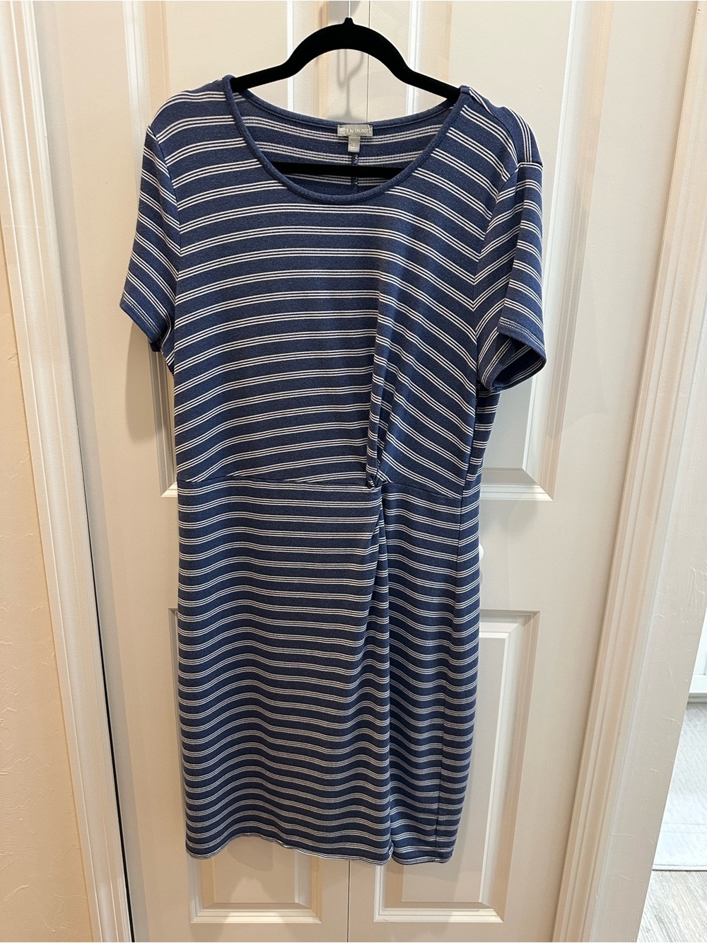 Talbots T by Talbots Blue & White Striped Midi Dress Size L Soft and Stretchy